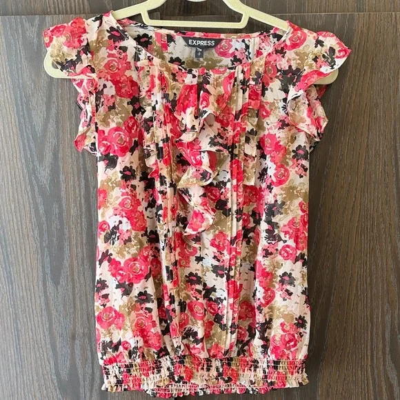Express Women's Floral Ruffled Babydoll Fairy Blouse, New with Tags, Small - Picture 1 of 11